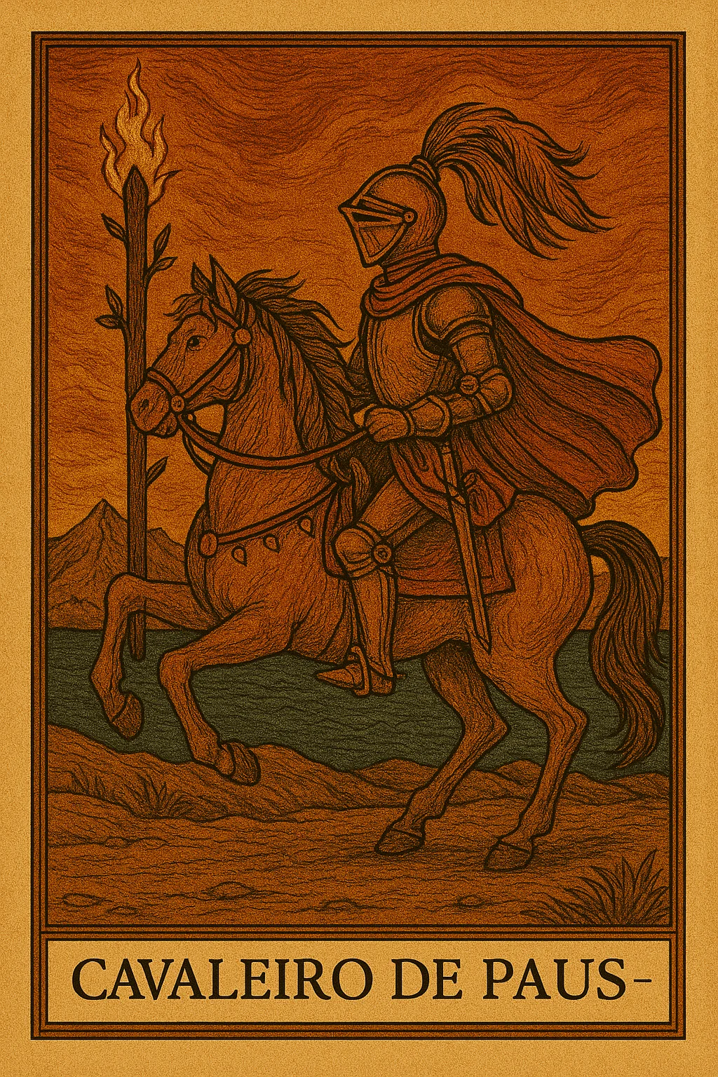 Cavaleiro de Paus - Carta de Tarot representando aventura, impulsividade e paixão em ação