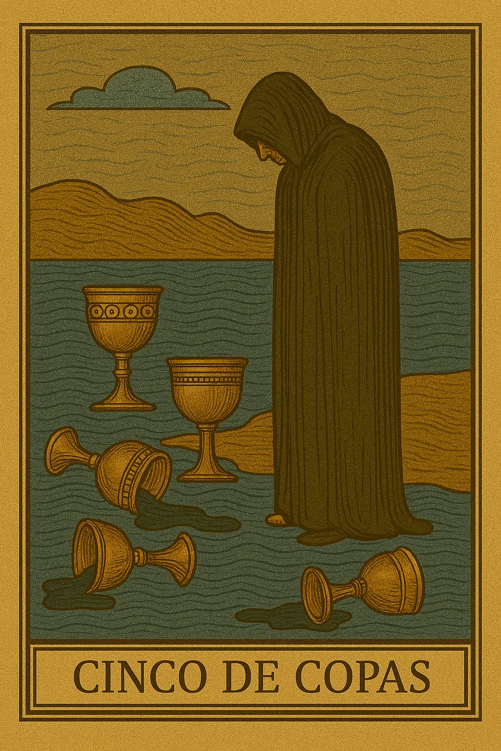 Cinco de Copas - Carta de Tarot representando perda, luto e resiliência emocional