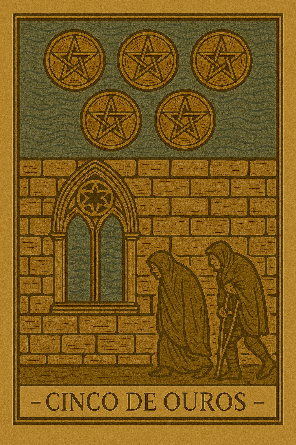 Cinco de Ouros - Carta de Tarot representando escassez, provação e a fé como caminho de superação