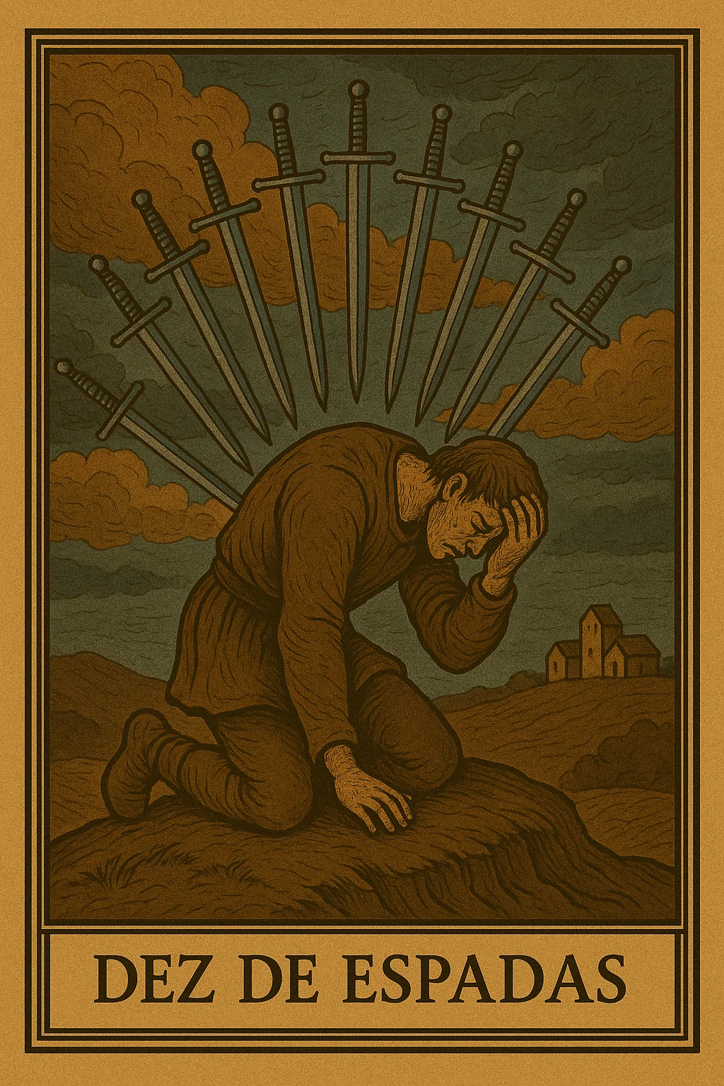 Dez de Espadas - Carta de Tarot representando o fim de um ciclo doloroso e a promessa de um novo amanhecer