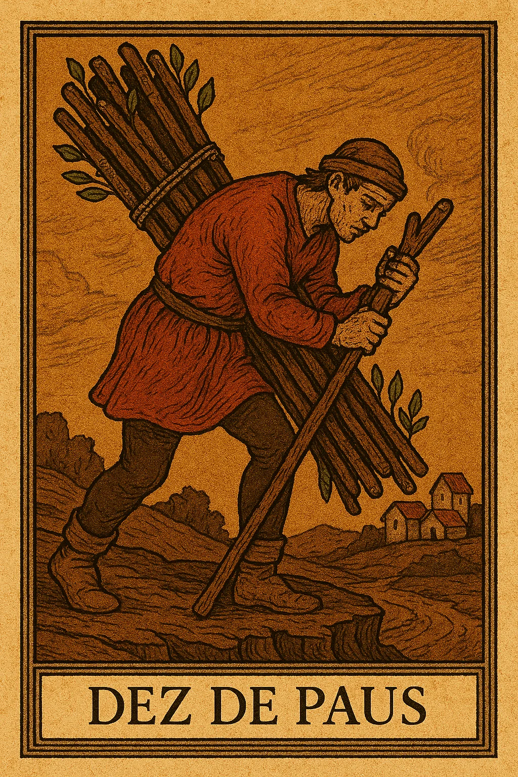 Dez de Paus - Carta de Tarot representando peso, responsabilidade e sobrecarga