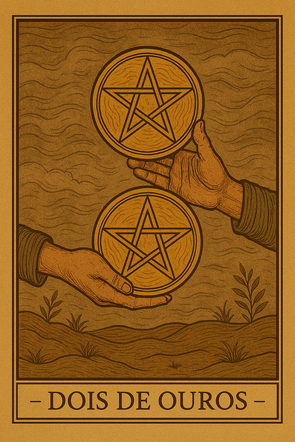 Dois de Ouros - Carta de Tarot representando equilíbrio, flexibilidade e gestão de prioridades