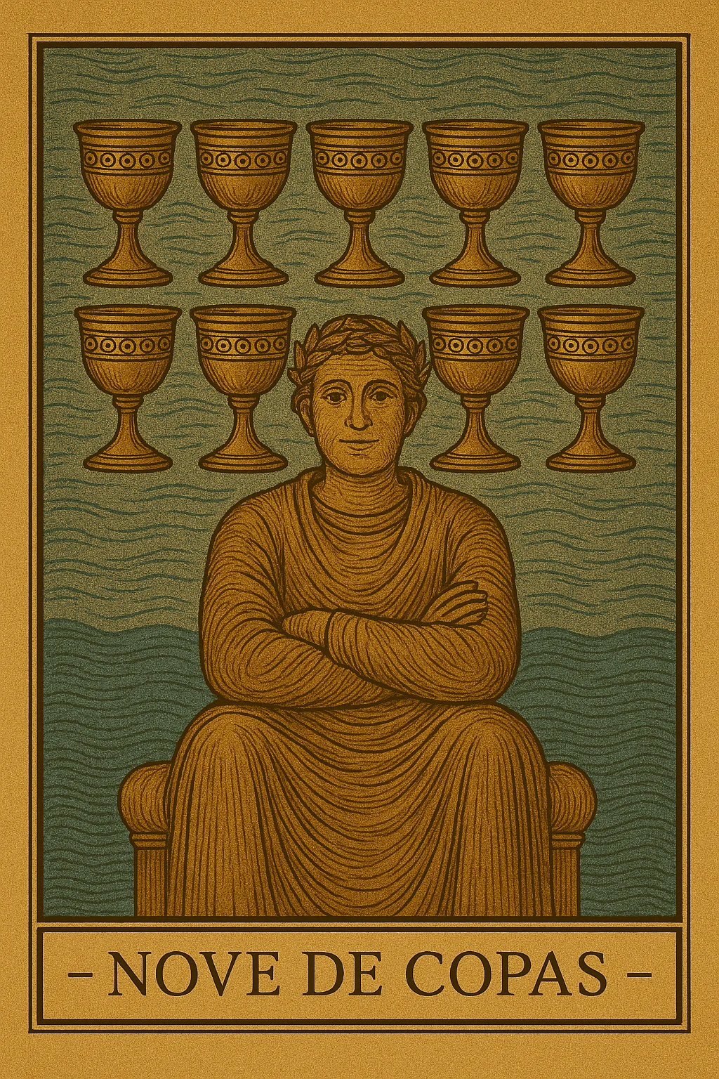 Nove de Copas - Carta de Tarot representando satisfação, realização de desejos e abundância emocional