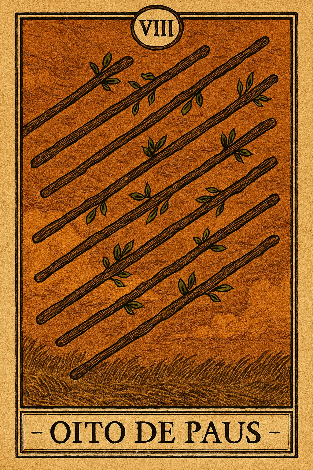 Oito de Paus - Carta de Tarot representando velocidade, ação rápida e movimento acelerado