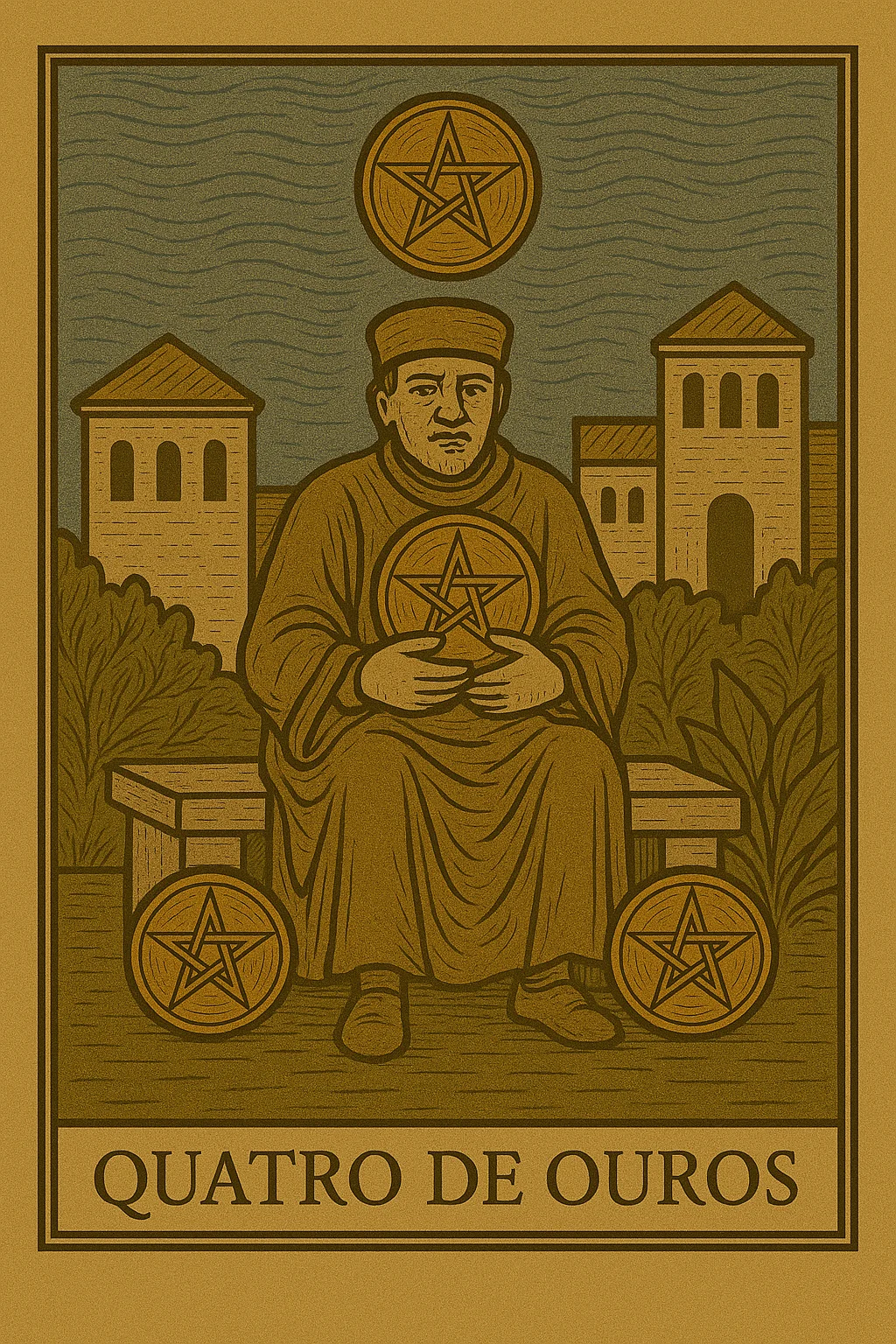 Quatro de Ouros - Carta de Tarot representando segurança, estabilidade e controle material