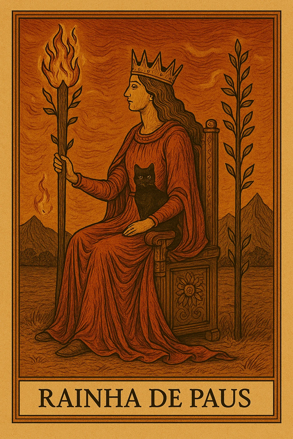 Rainha de Paus - Carta de Tarot representando carisma, confiança e liderança apaixonada