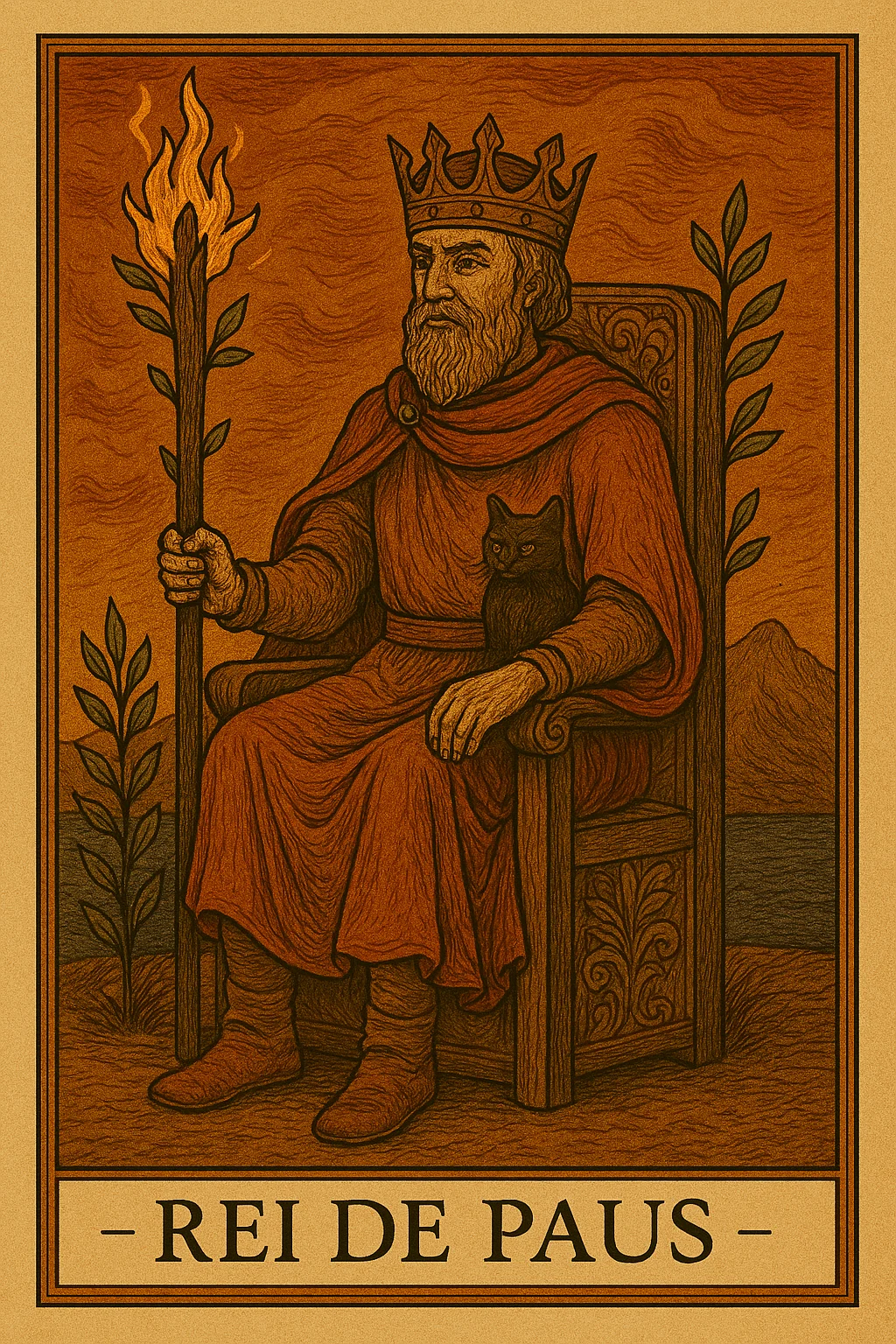 Rei de Paus - Carta de Tarot representando visão, liderança e maestria do elemento fogo