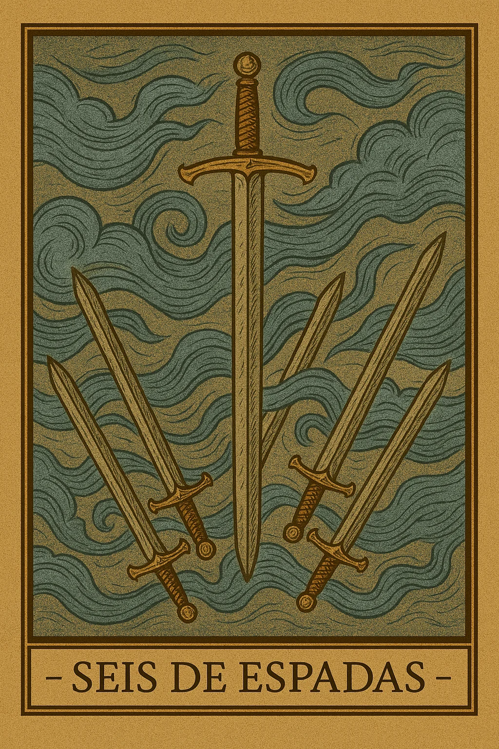 Seis de Espadas - Carta de Tarot representando transição, viagem e busca por paz mental