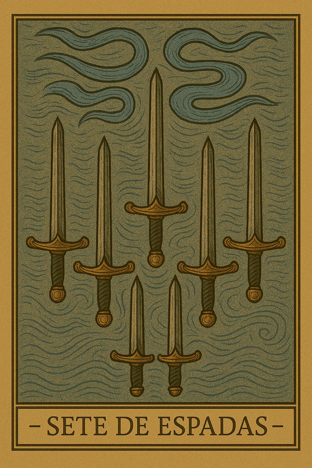 Sete de Espadas - Carta de Tarot representando estratégia, astúcia e planos ocultos