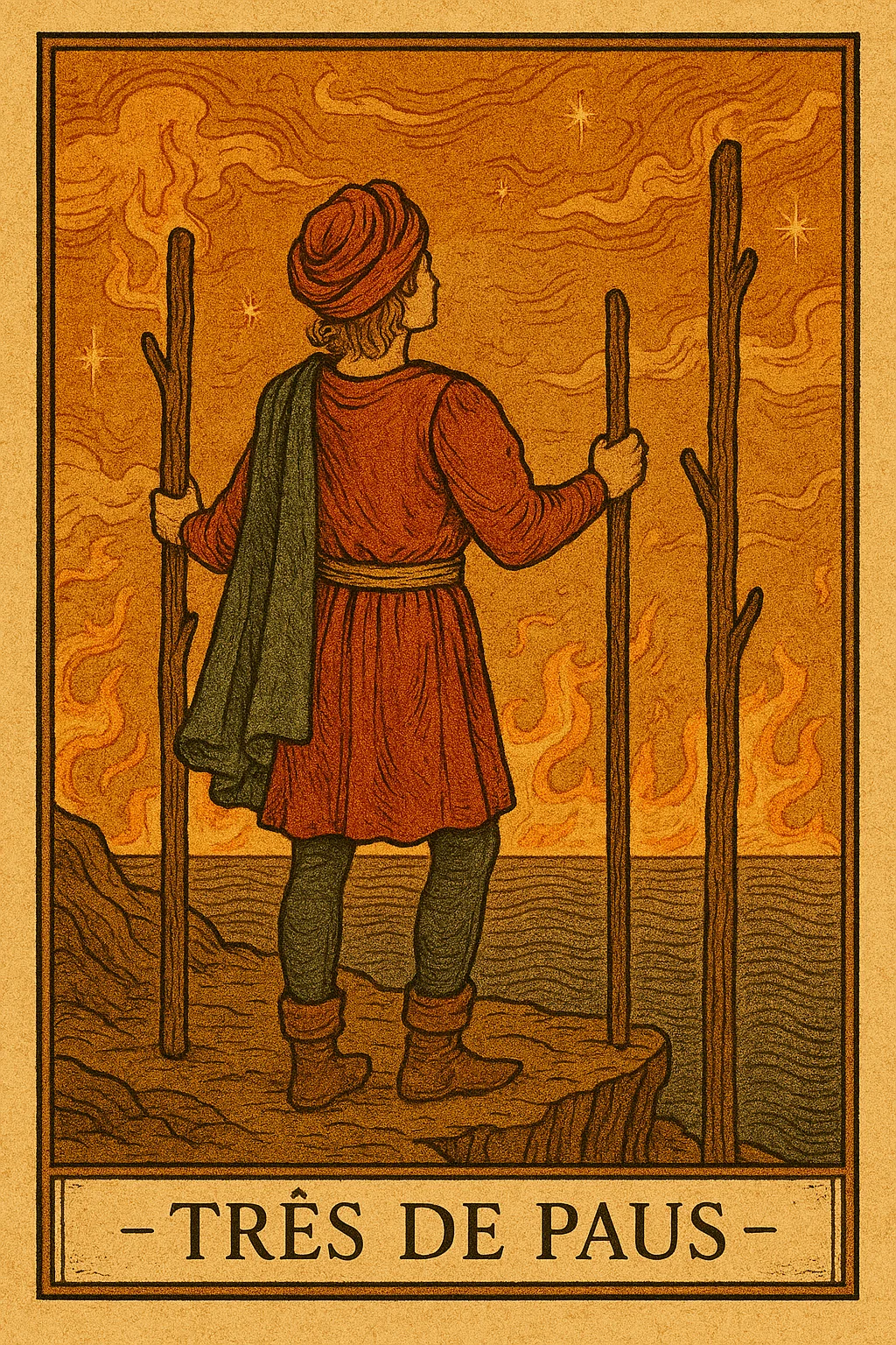 Três de Paus - Carta de Tarot representando expansão, progresso e oportunidades