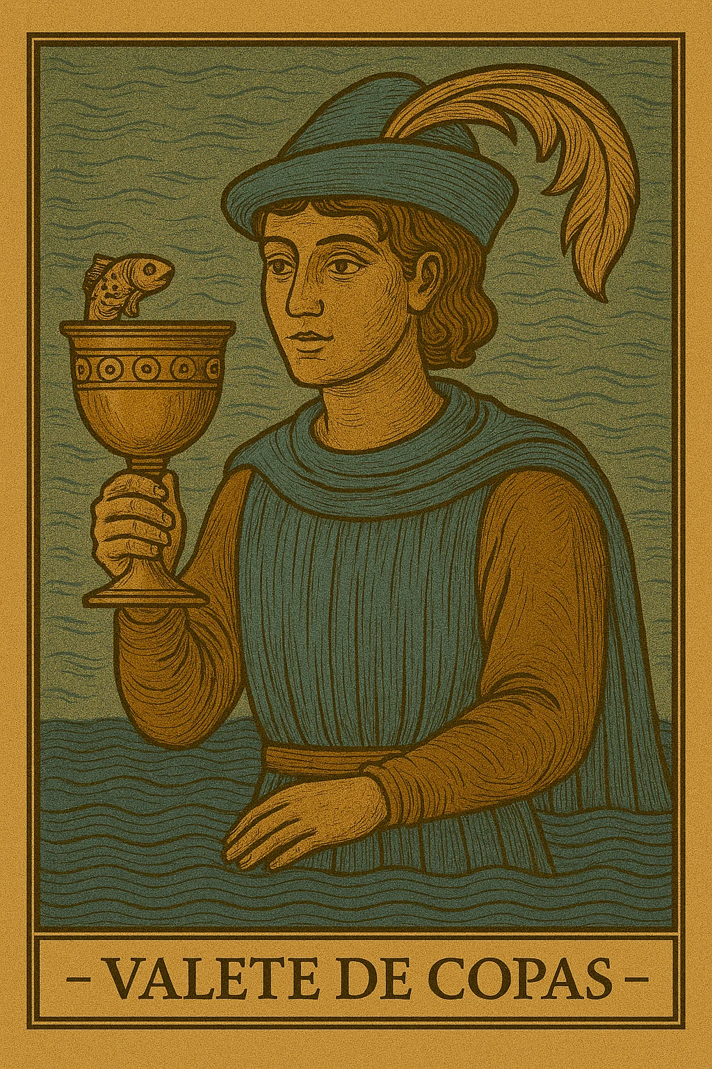 Valete de Copas - Carta de Tarot representando mensagens, intuição e sensibilidade jovem