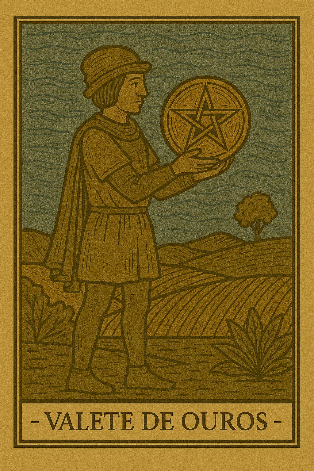 Valete de Ouros - Carta de Tarot representando aprendizado, oportunidade e prática
